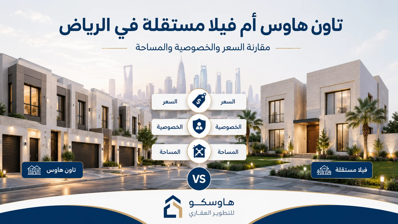 تاون هاوس أم فيلا مستقلة في الرياض: مقارنة السعر والخصوصية والمساحة
